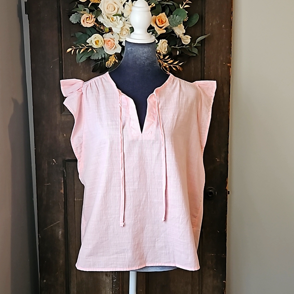NWT - 100% Cotton Ruffled Sleeve Top